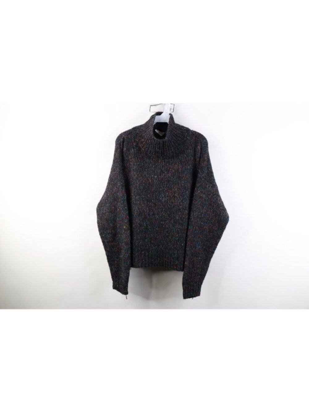 Vtg 80s 90s Streetwear Womens Large Rainbow Fleck Knit Cropped Henley Sweater